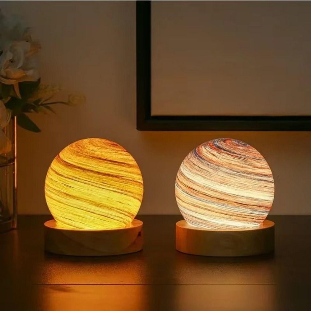 Luminous Glass Sphere 80MM LED Night Light With Wooden Stand Crystal Ball  Bedroom