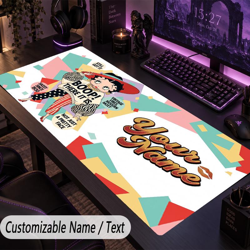 Custom Text Big Mousepad, Extended Desk Pad For Laptop Work GameBetty Boop