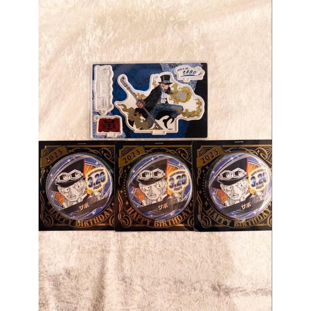 One Piece Sabo 2023 Birthday Goods Acrylic Stand & Can Badge x3