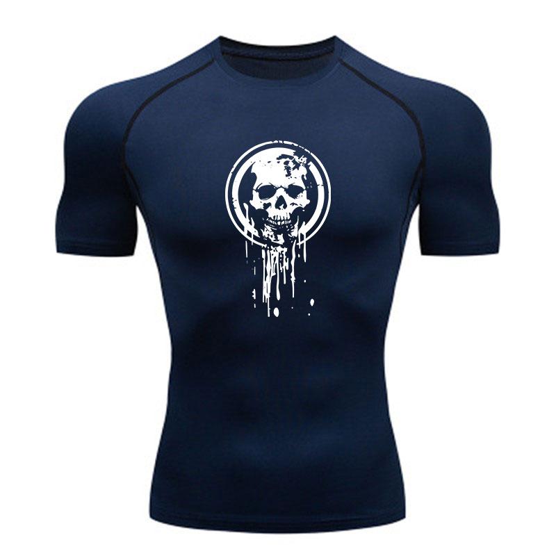 Men's Compression Athletic T-shirt, Skull Print Quick Dry Br
