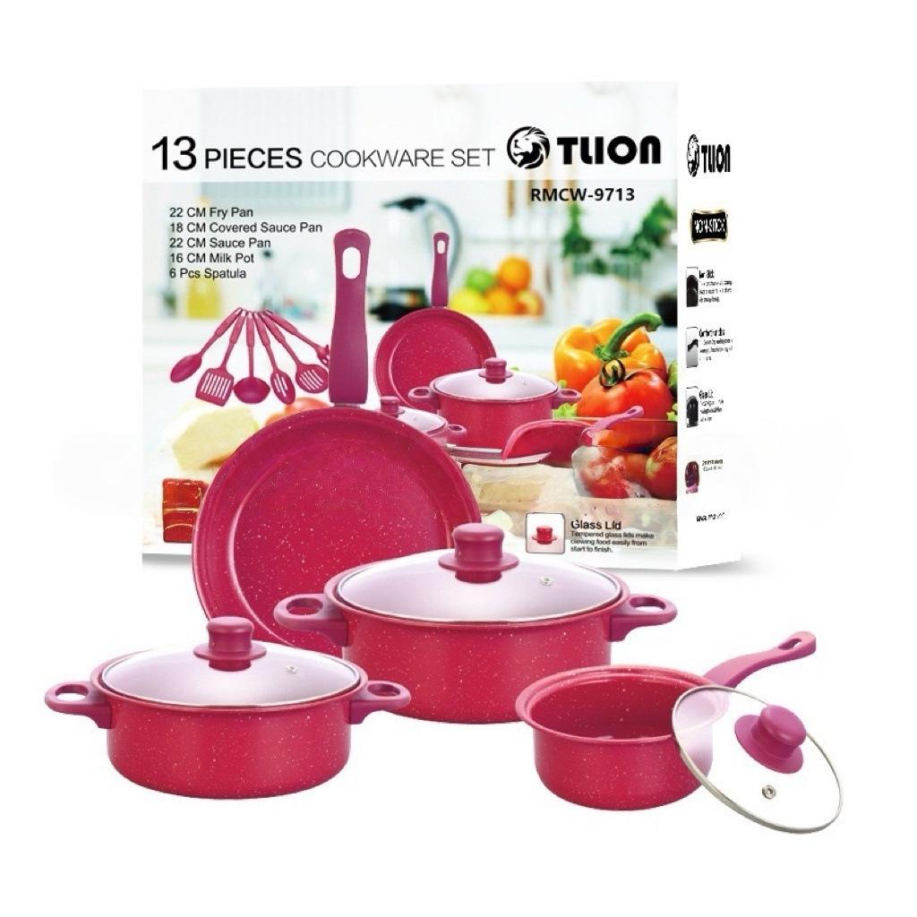 13-Piece Non-Stick Cookware Set: Soup Pot, Stew Pot, Frying Pan - Neutral Color