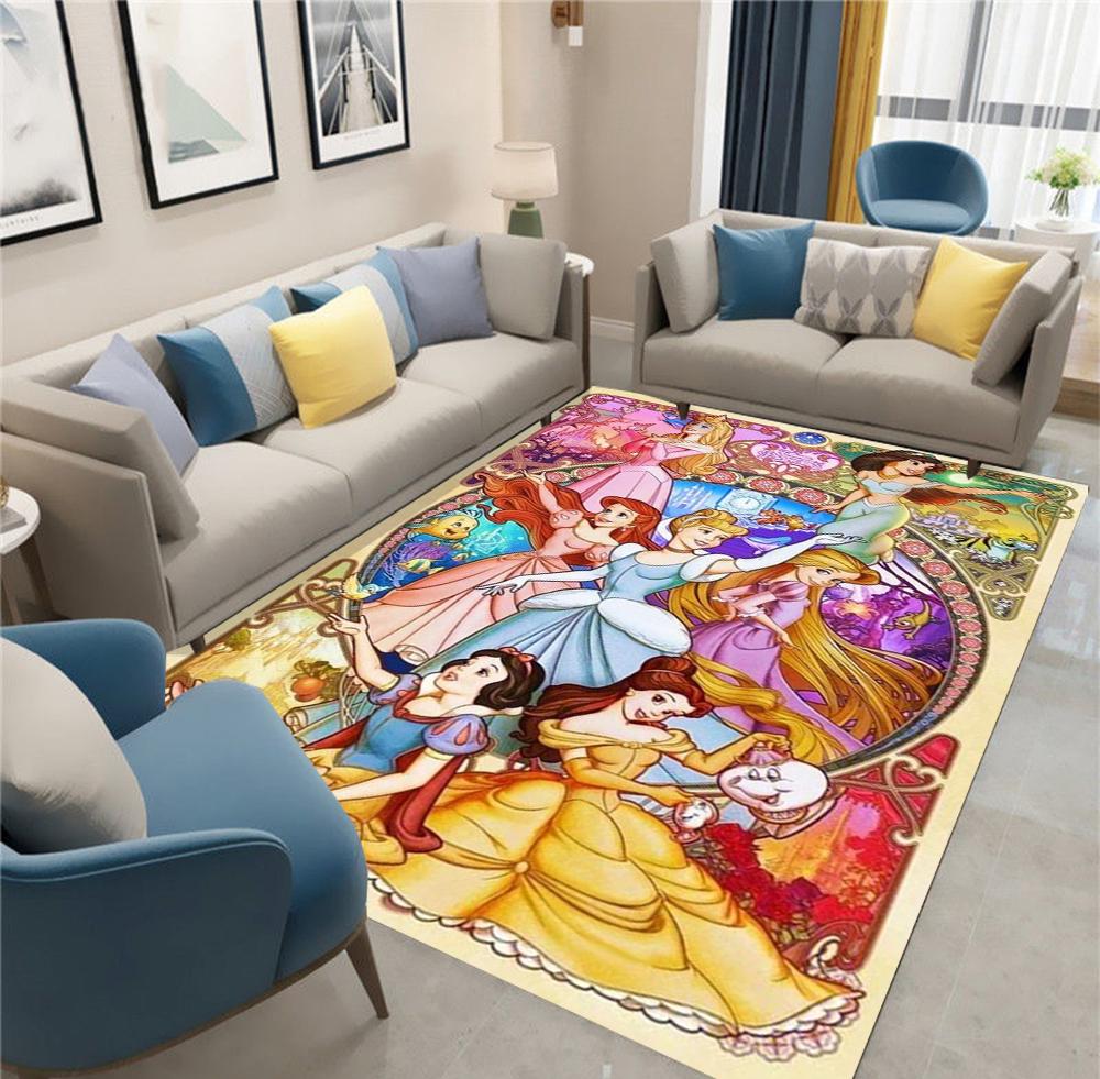 Alfombra de Área con Patrón de Princesas Disney, Alfombra para Sala de Estar, Dormitorio, Sofá, Felpudo Decorativo, Alfombra de Juego Antideslizante para Niños