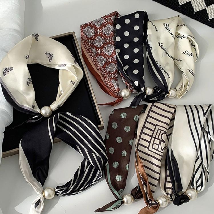 Office Ready Magnetic Neck Scarf for Women, Printed Smooth Scarflette with Clasp Closure for Daily Outfit Wear