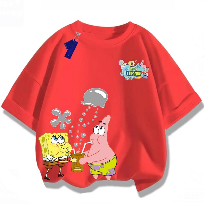 Summer 2026 Boys T-Shirt SpongeBob Girls Short Sleeve for Boys Girls Children Combinable with Everything Back To School