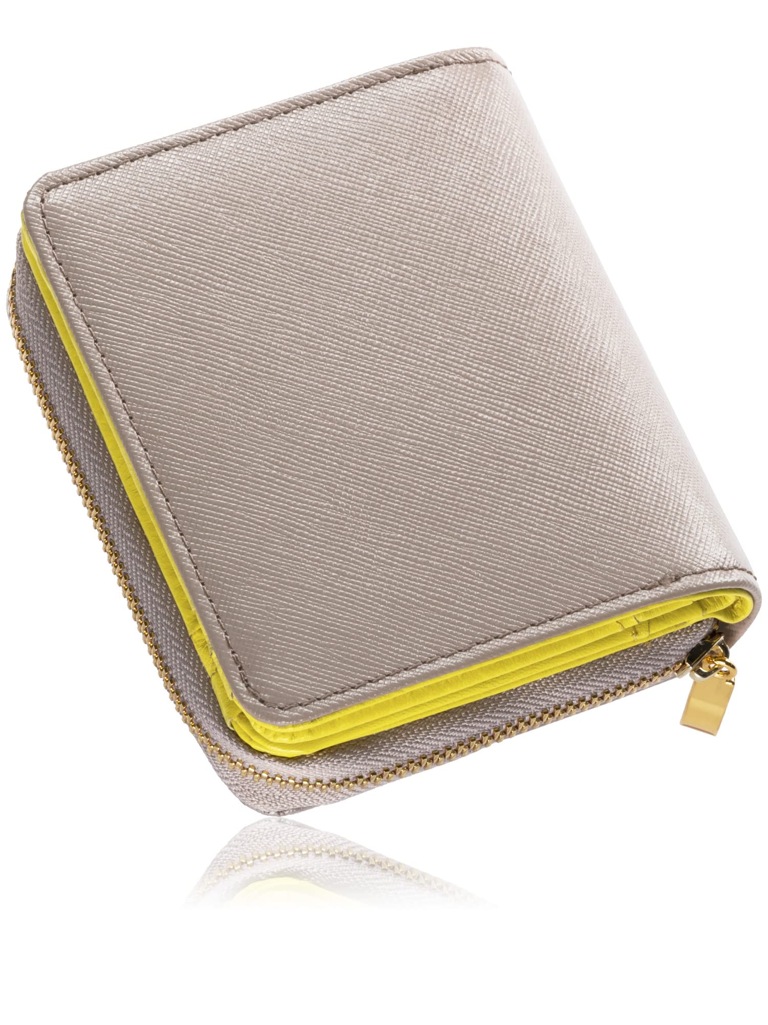 

Жіночий біфолд-гаманець Mura, Шкіра кози та Саф янова шкіра, Двоколірний, Захист від скімінгу, Сірий та Жовтий