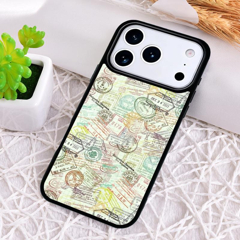 

Retro Post Card Passport Stamps Shockproof Phone Case for iPhone 17 Air 16e 15 11 12 14 13 Pro Max Cover Coque iPhone 11 Pro Max