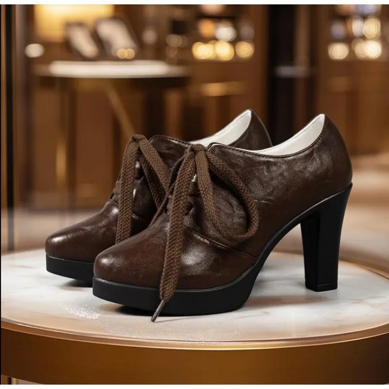 Модные женские ботильоны на платформе с острым носком, на высоком каблуке, сексуальные кожаные туфли, женский тренд 2025, зимняя дизайнерская мода 40 коричневый