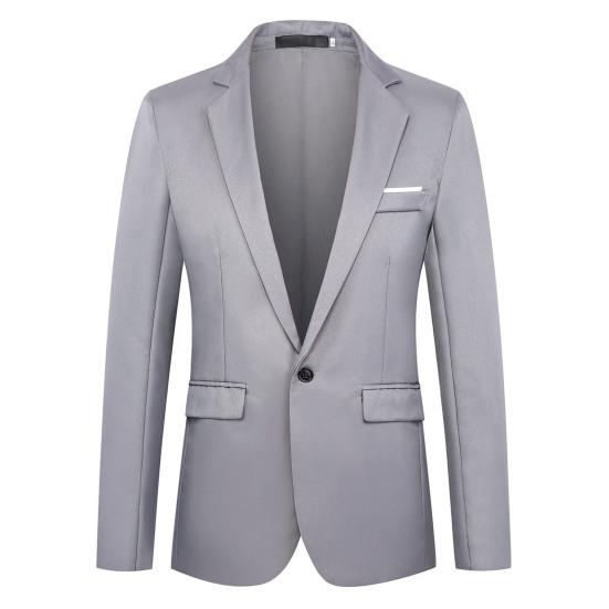 Men Blazer One Buckle Turndown Collar Long Sleeves Solid Color Plus Size Slim Fit Suit Jacket for Office