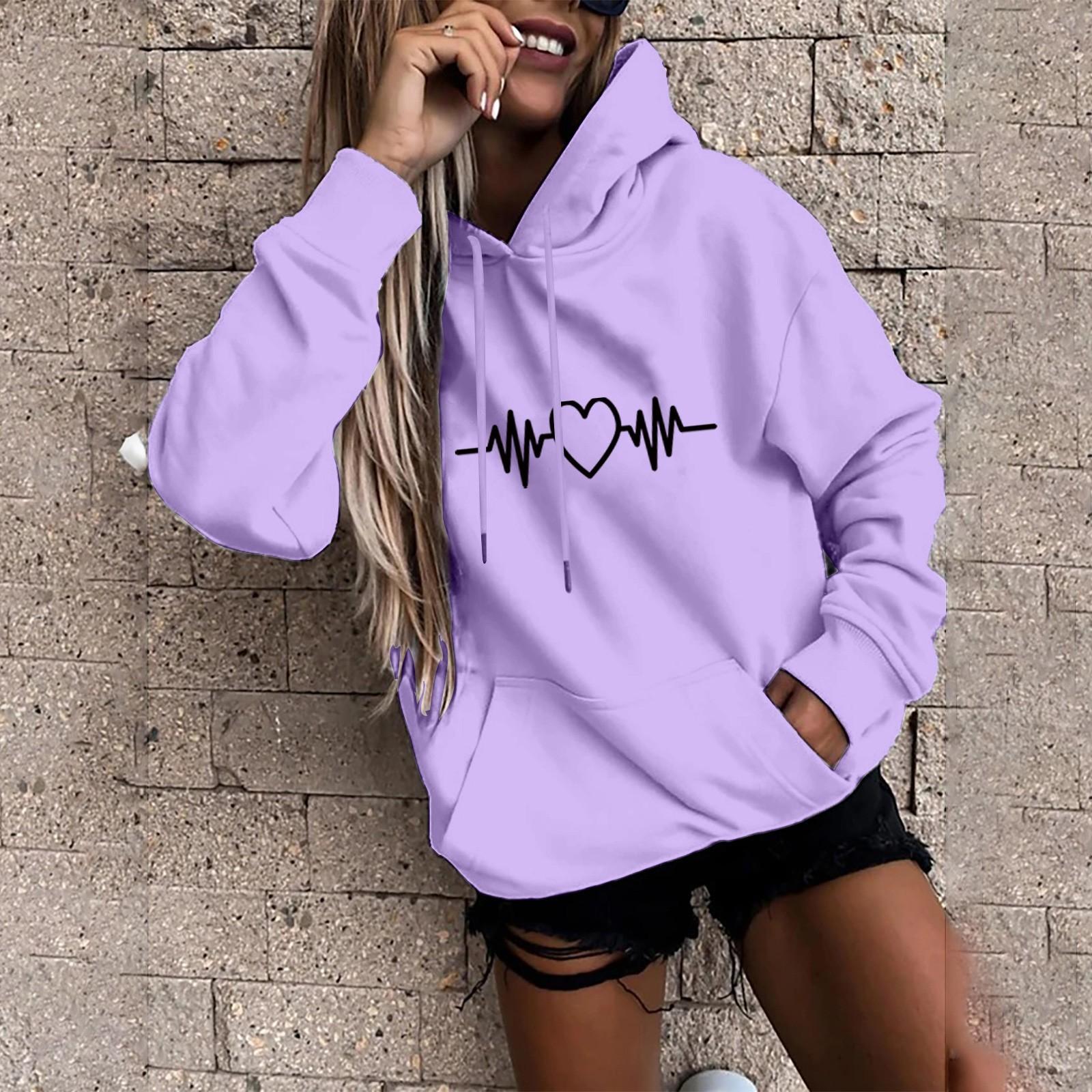 Women s Fashion Casual Fun Print Hooded Sweatshirt Loose Sports Tops Pullover L