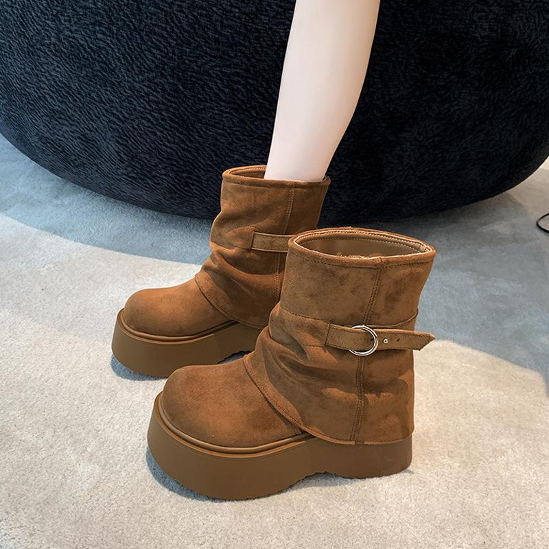 

[Фанфна] Маленький мужчина увеличивающие рост брюки короткие ботинки женские 2025 осень новые маффин толстая подошва западные ботинки Мартин 40 верблюд