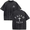 Christian Faith Over Fear Shirt for Men Cross God Oversized T-Shirt Inspirational Jesus Religious Short Sleeve Tops