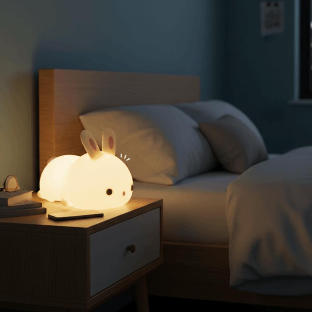 Cartoon Touch Sensor Rabbit Night Light 16 Colors Colorful Bunny Lamp Dimmable Silicone Ambient Light Bedside Light