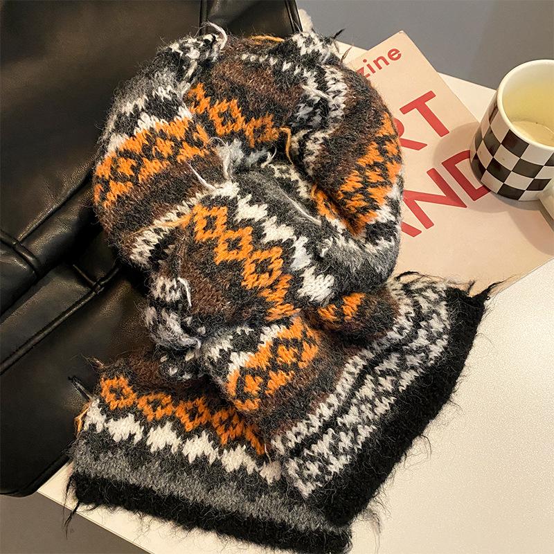 Fair Island Style Mohair Scarf Women's Year New Autumn and Winter Warm Retro High-end Knitted Scarf Tide