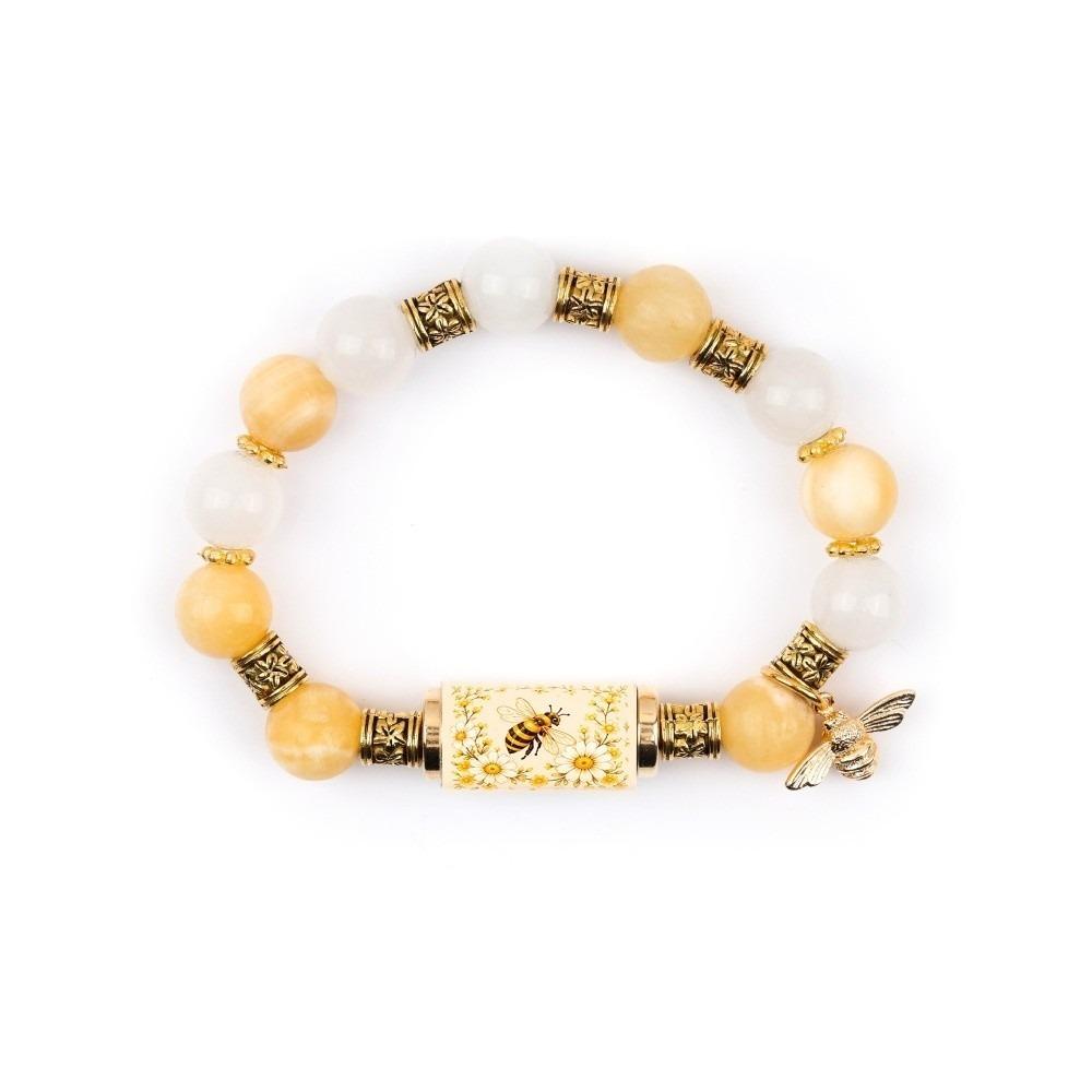 Stainless Steel Beaded Stretch Bracelet Sunflower Bee Pendant Hand Chain Charm Bracelet Garden