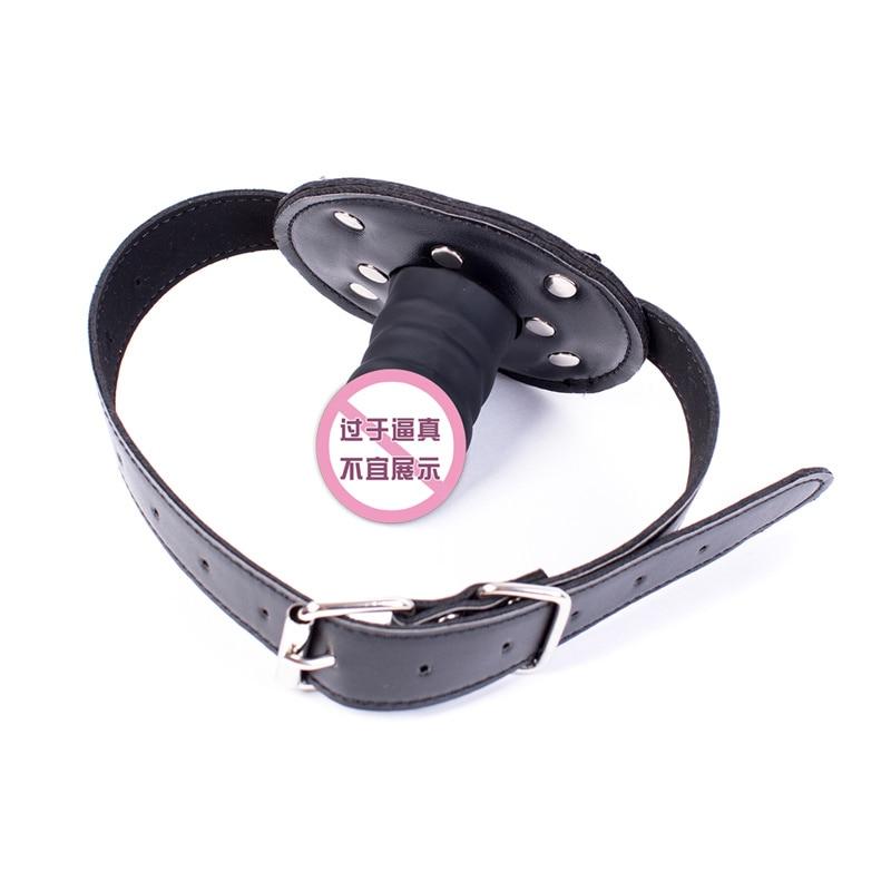 Black Silicone Dildo Gag Phallic Mouth Muzzle Restraint Gags