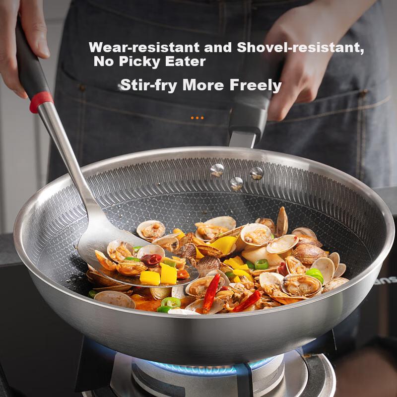 Stainless Steel Honeycomb Non-Stick Wok, 28cm Frying Pan, Compatible with Gas And Induction Cooktops, EC28JKC01