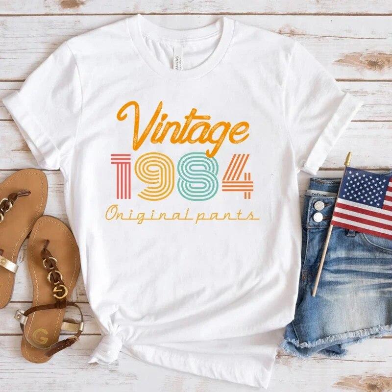 (Premium T-shirt)New Vintage 1984 Print T Shirts Women Casual Round Neck Tees Top Summer Cool Loose Short Sleeve(Fast Delivery)