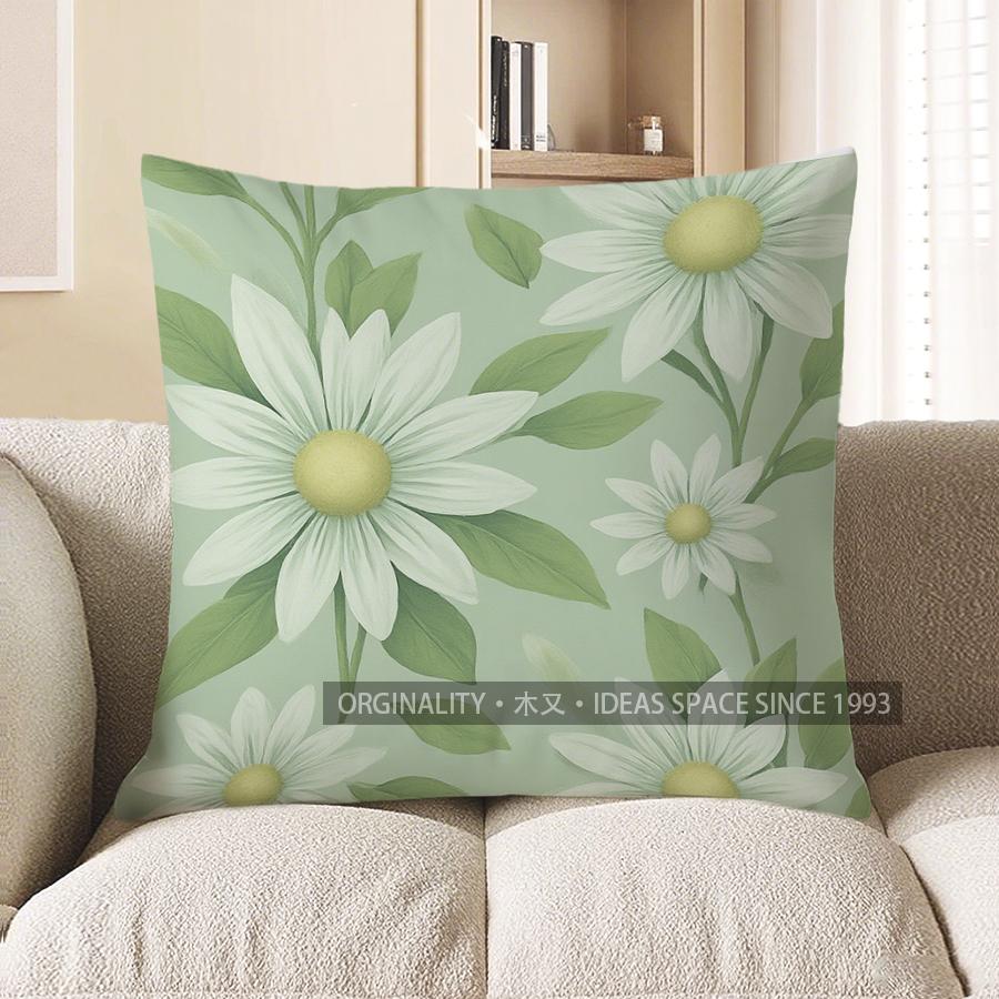 Home Decor Green Floral Daisy Pattern Pillow Cover Pattern Cushion Cover Suitable For Sofa Bedroom Car Pillow Cover