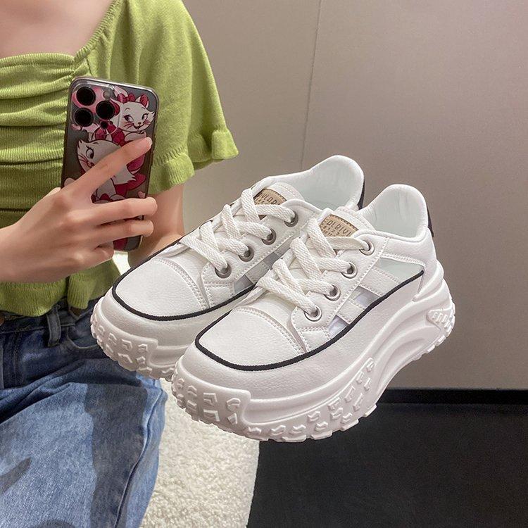 

Women s Shoes, Women s Sneakers, Height-enhancing Thick-soled White Shoes, Low-top Round-toe Lace-up Casual Shoes 35 білий