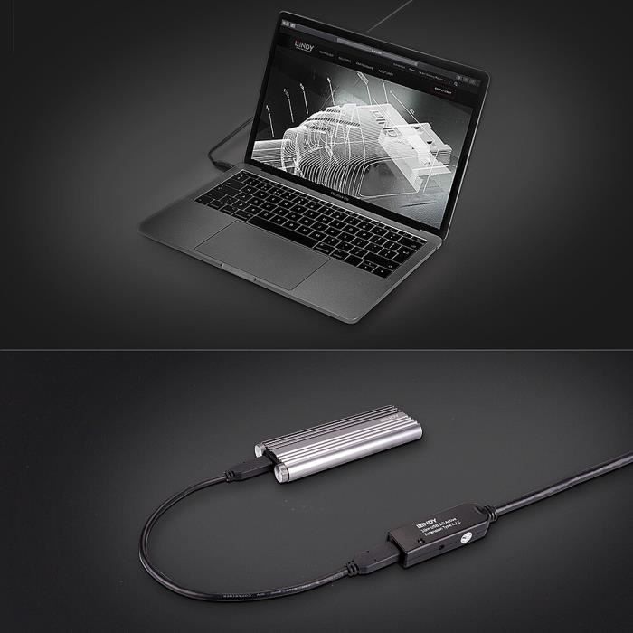 Rallonge USB 3.0 - LINDY - 10m - Type A Vers C - PVC Faible Toxicité - Plaqué or