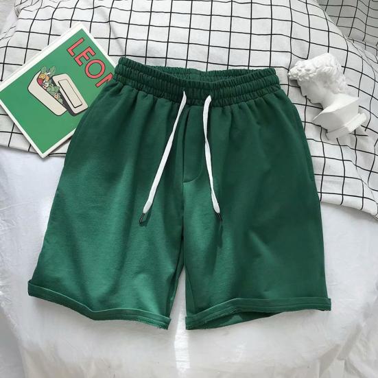 Beach Shorts Loose Elastic Waist Drawstring Pockets Solid Color Daily Wear Deep Crotch Knee Length Men Short Pants Male Clothing