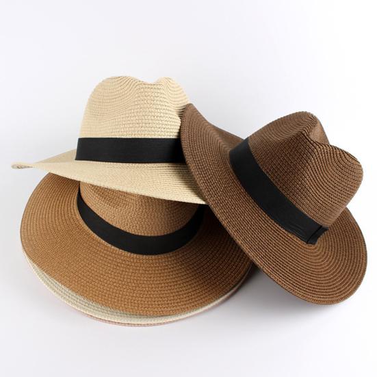 Straw Hat High-Density Natural Straw Fabric Lightweight Breathable Sun Protection Wide Brim Flat Top Summer Hat