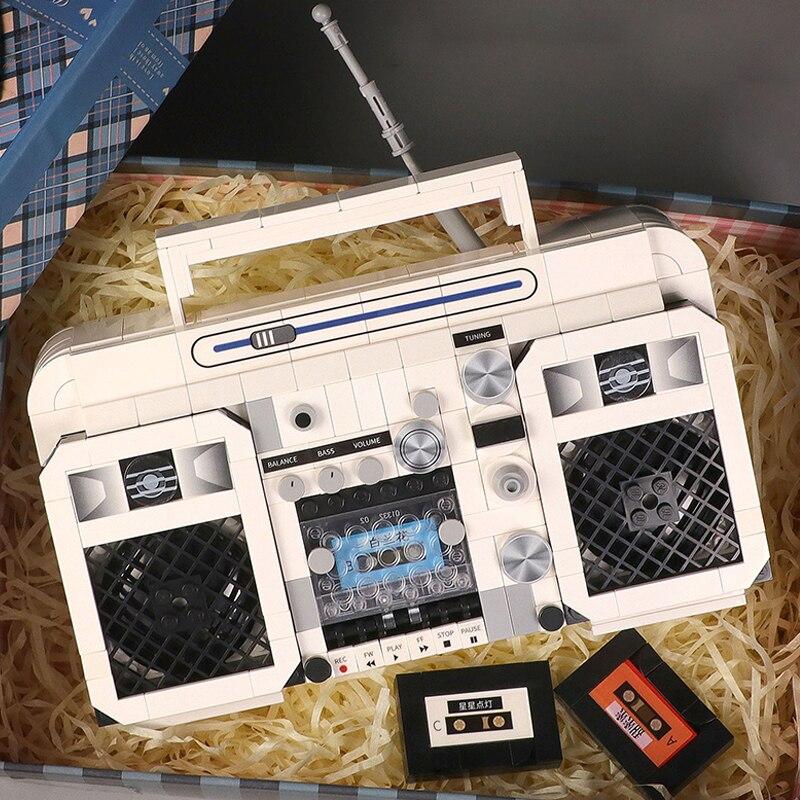 00938 Retro Antenna Radio Lettore di nastri Registratore musicale Modello di macchina Mini blocchi fai da te Giocattolo da costruzione per bambini senza scatola