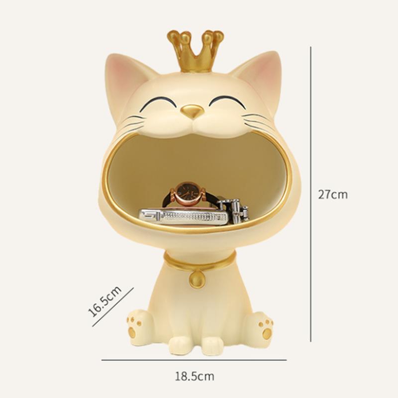 Lucky Cat Statue Sculpture Table Decoration Miniature Figurine Sundries Storage Box Modern Living Room Desk Home Decor Gift