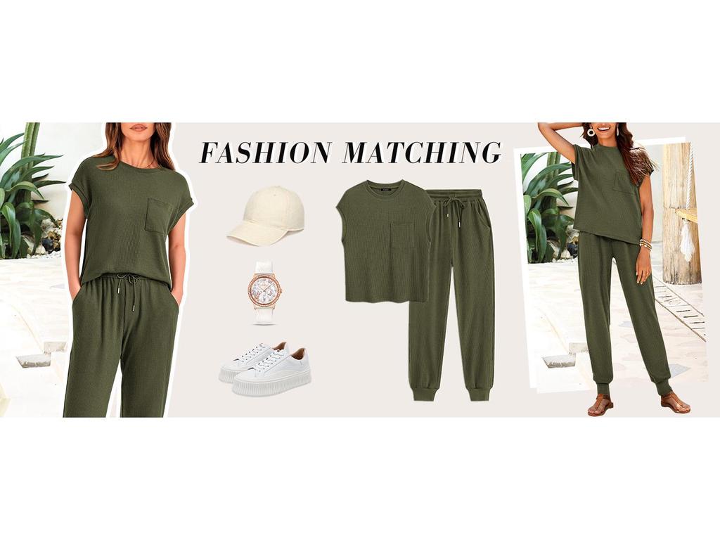 2026 Sommer Damen Zweiteiliges Gestreiftes Jogging-Set: Kurzarm-Oberteil & Lange Hose
