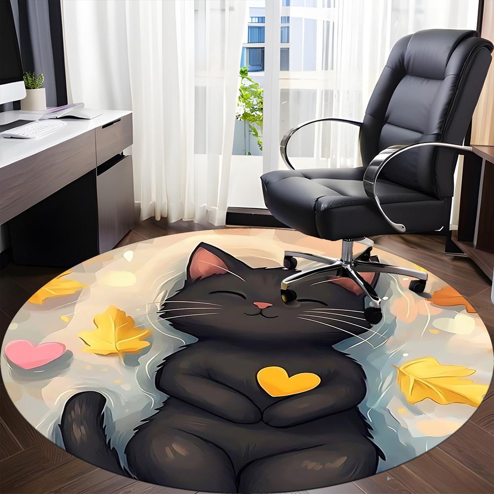 1pc Cat Heart Office Round Area Rug, Under Office Chairs Bedroom Living Room Home Decor, Room Deco, Available In Various Sizes