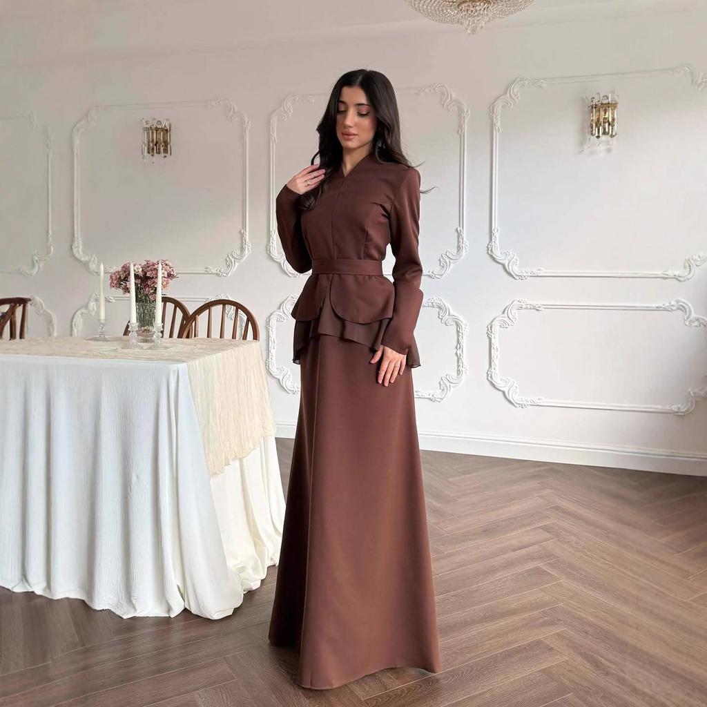 2025 cross-border European and American autumn new cardigan temperament V-neck long-sleeved top waist-wrapped hip long skirt women's clothing
