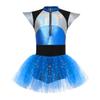 Kinder Mädchen Metallic Alien Kostüm Glänzende Flügelärmel Mesh Tutu Kleid Halloween Cosplay Outfits