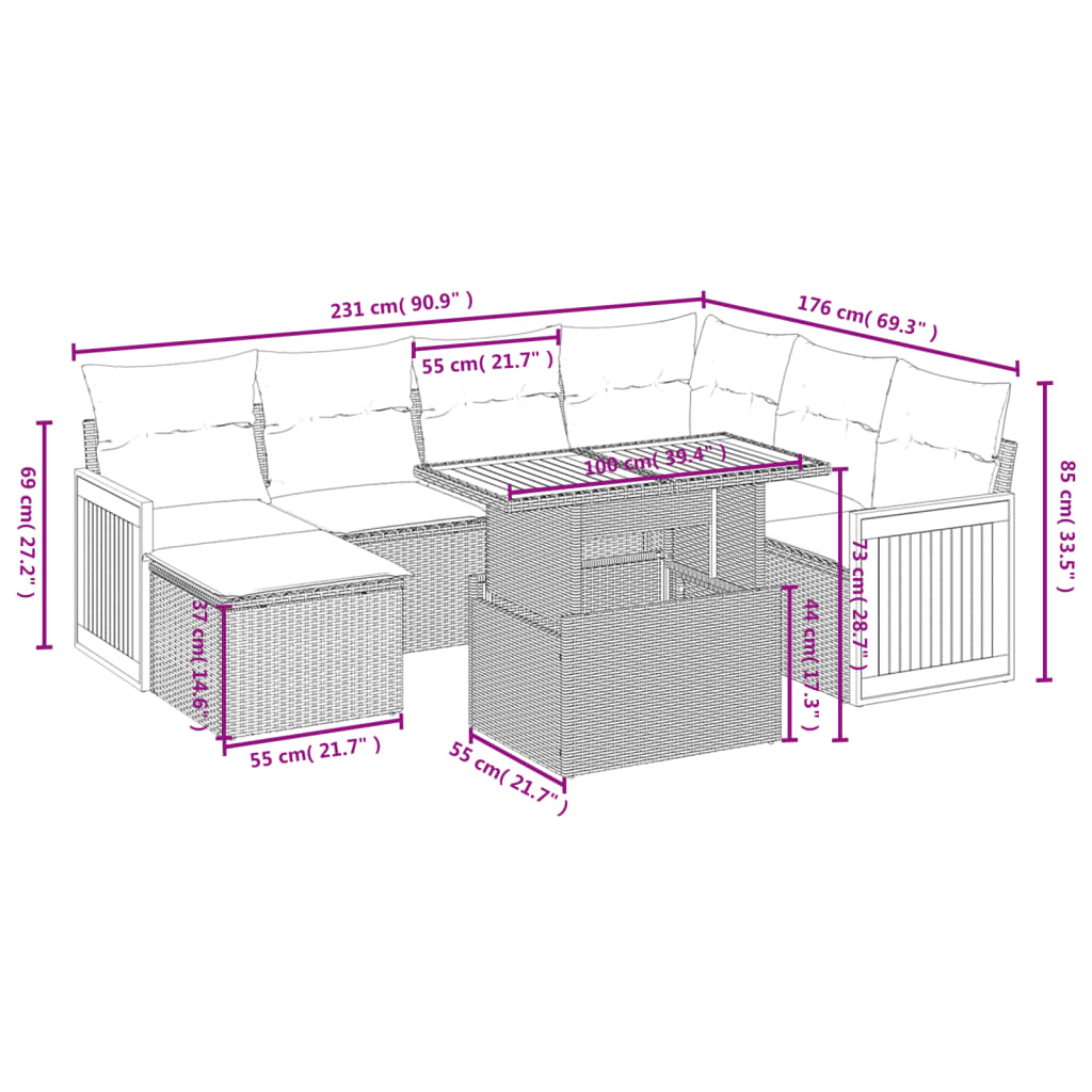 Vidaxl 8-Cz. Garden Furniture Set With Cushions, Beige, Poly Rattan