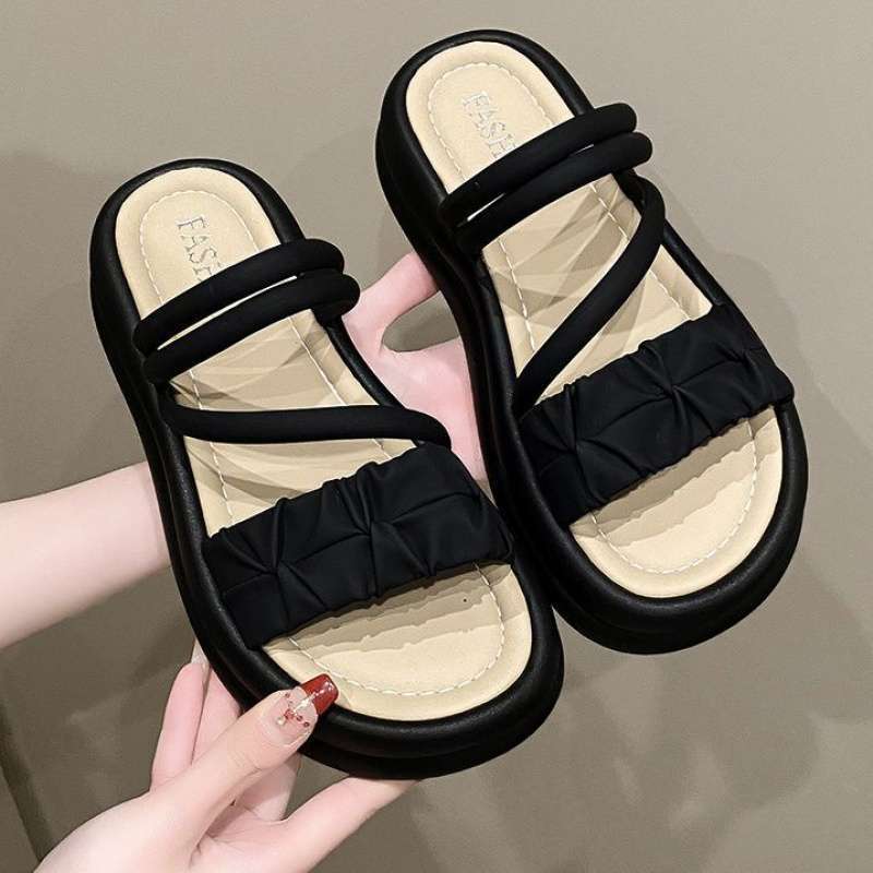 Dámské pantofle, svrchní oblečení, léto 2025, nová móda, tlusté dno, jednoslovné přetahování, neklouzavé, měkké dno, ležérní plážové sandály