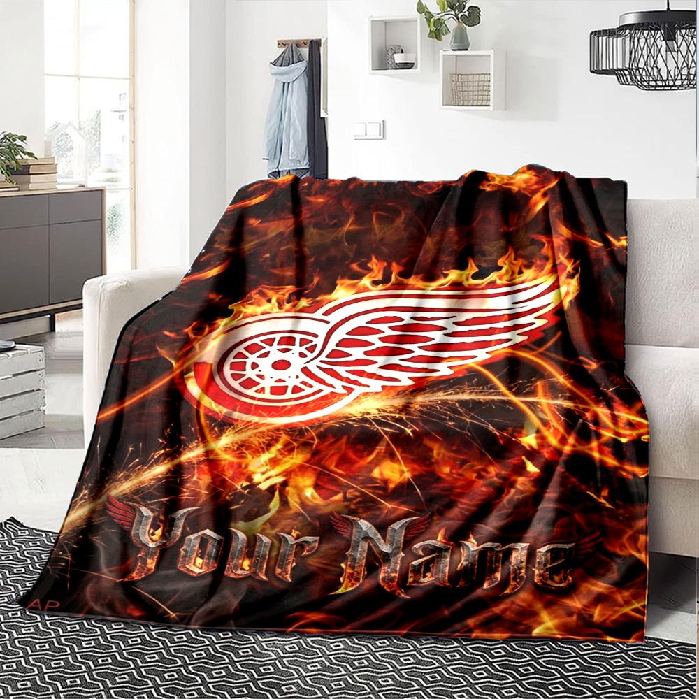 Name Custom Detroit Red Wings Logo Print Flannel Blanket High Quality Warm Comfortable Cover for All Seasons Perfect for Gifts Home Decor