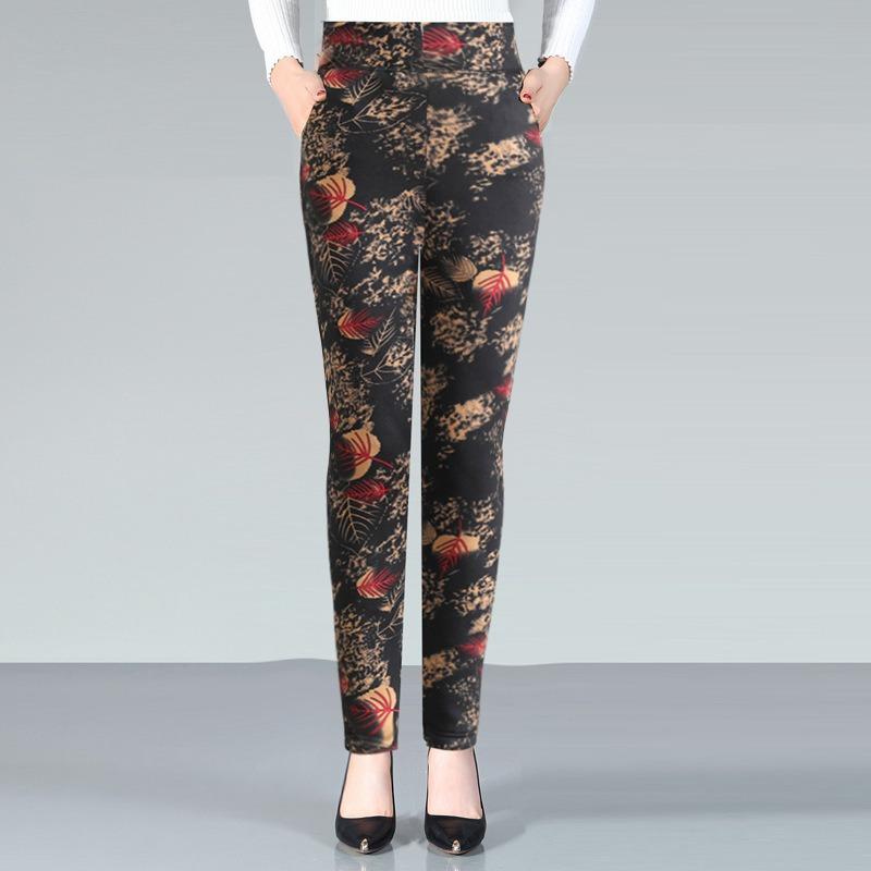Thickened High-waisted Cotton Pants, Female Grandma Pants, Winter Outer Wear Leggings, Medium and Old Mother Warm and Slim Body Pants