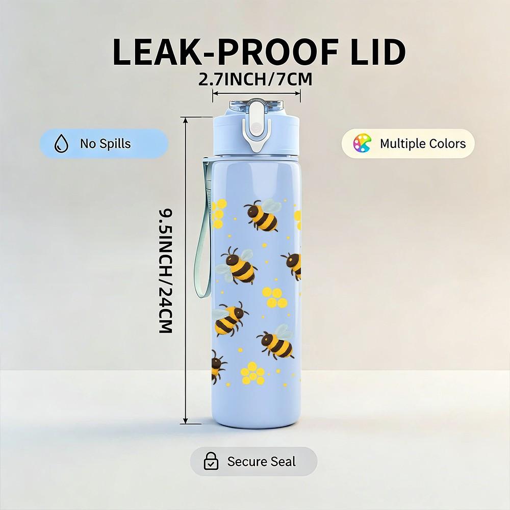 1PC Honey Bee Honeycomb Pattern 750ml Color Plastic Sports Water Bottle Leakproof Flip Straw Lid Suitable for Sports Office Home Use