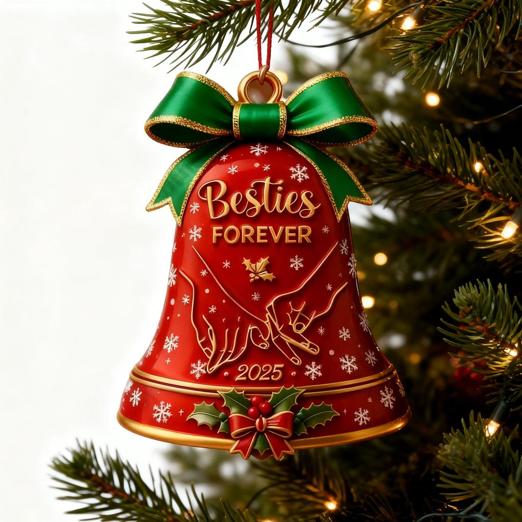 8*8cm Forever Best Friends Ozdoba Dzwonek Świąteczny, Płaski Akrylowy Wisiorek na Choinkę
