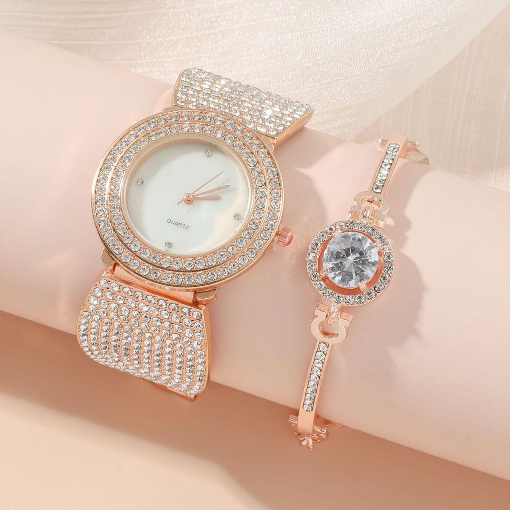 Damen Strass Stahlband Quarzuhren Set - 5-teilige Kollektion