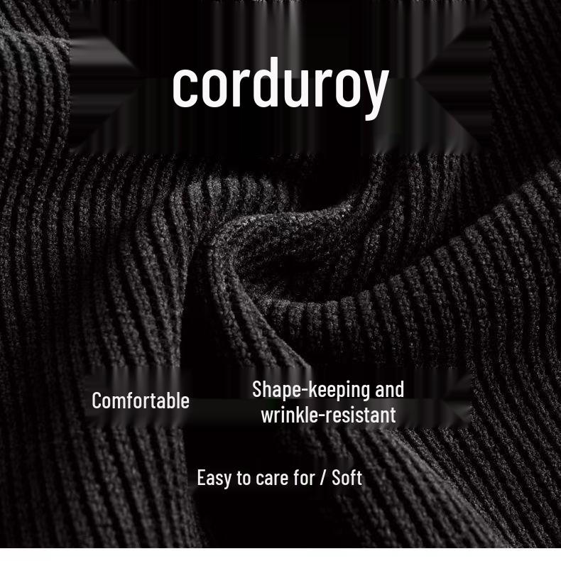 High-Waist Black Corduroy Midi Skirt: Thickened for Autumn/Winter with Slimming Slit