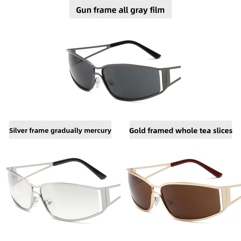 Futuristic Metal Sunglasses With Uv400 Protection For Outdoor Parties And Travel