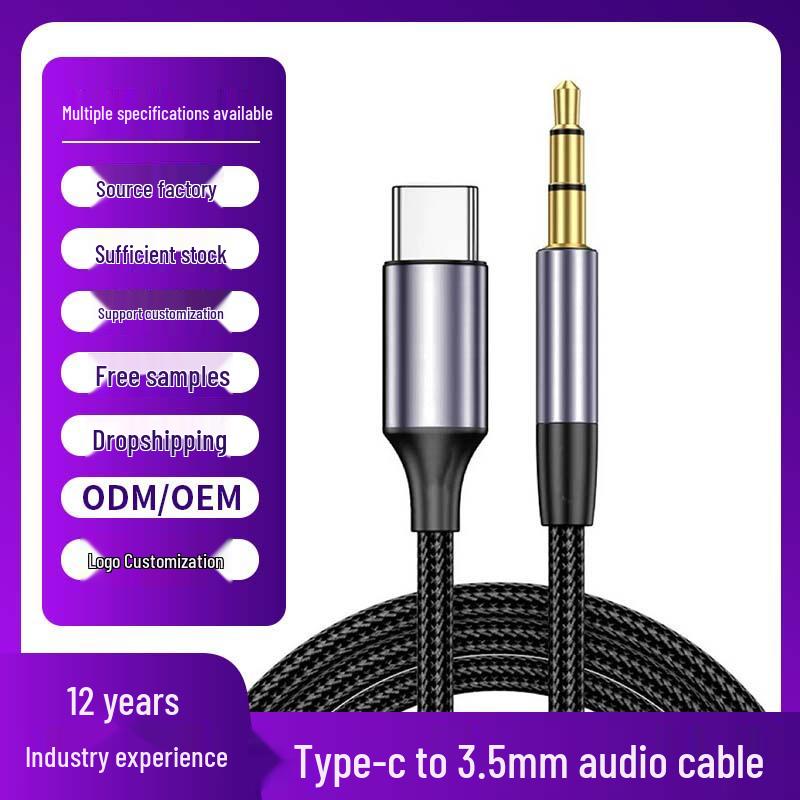 Type-C to 3.5mm Audio Aux Cable for Phone, Car Speaker, and Headphone Connection