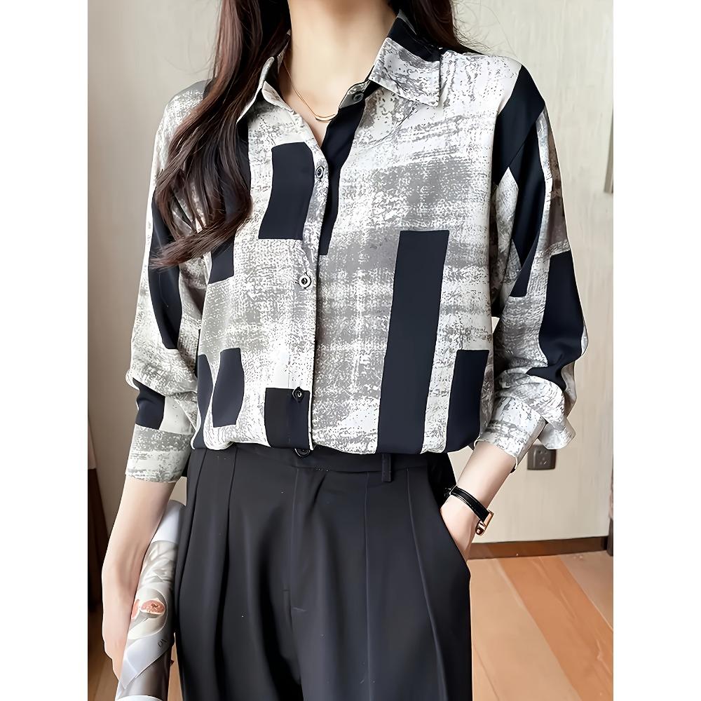 Boutique Ladies Lapel Button Shirt Elegant Temperament Long Sleeve Textured Design Shirt Ladies Daily Commuter Fashion Shirt