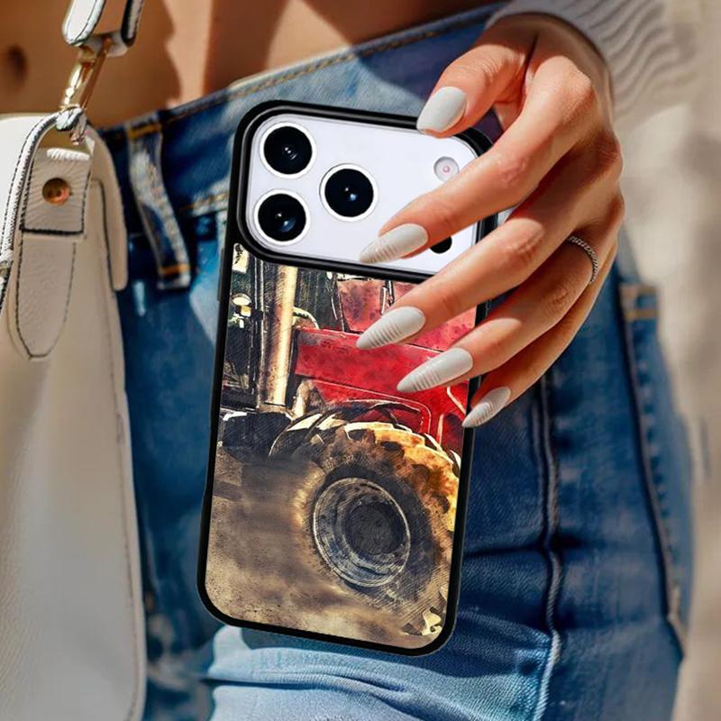 Red Tractors Car Phone Case For iPhone 17 Air 14 15 13 12 Max Cover For Apple 16e 11 Pro Max Plus Coque