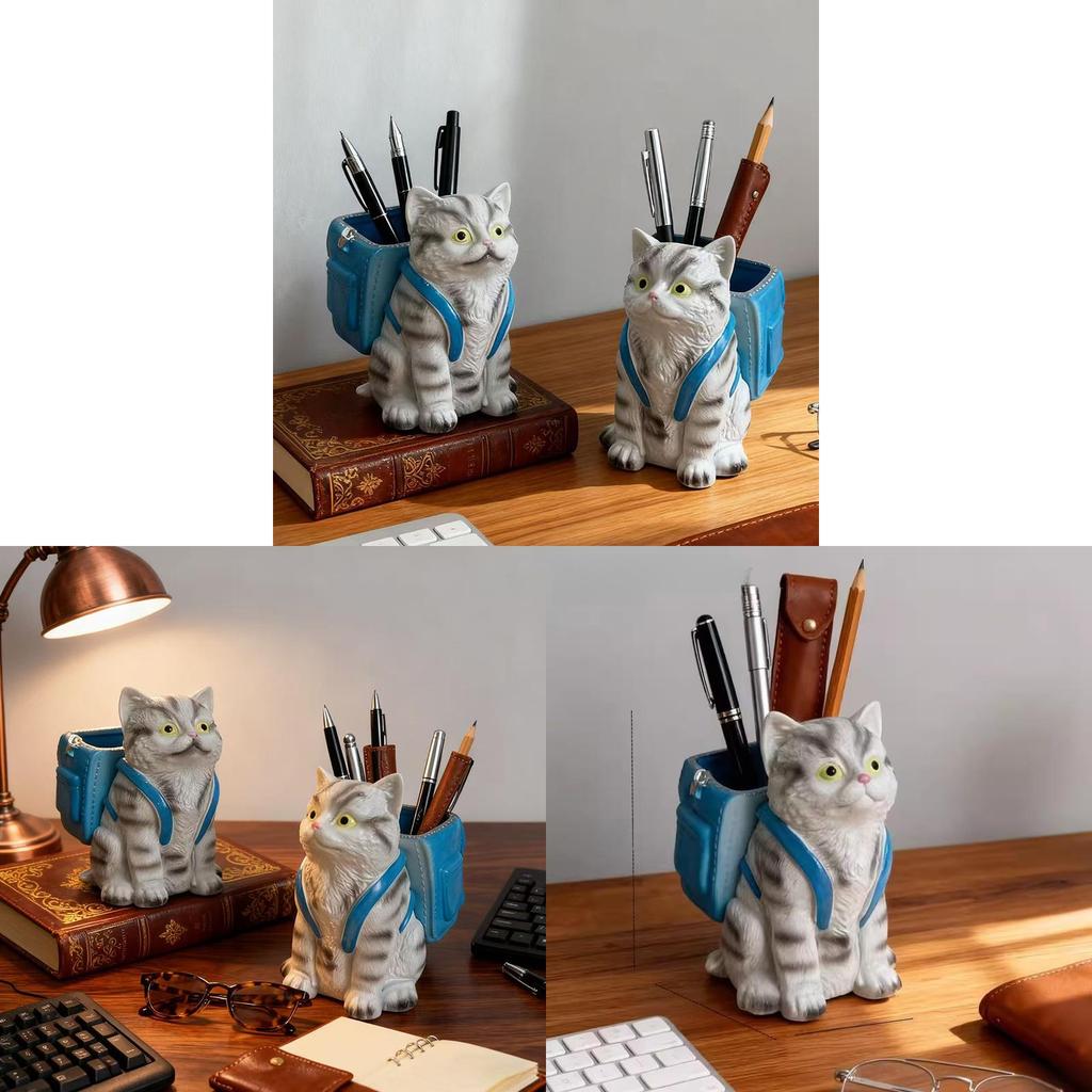 Creative Cat Pencil Holder With Cute Backpack Design For Office And School Supplies