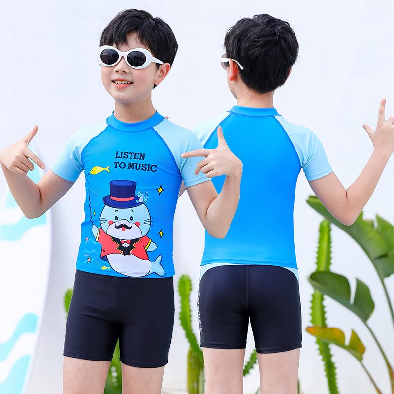 2026 Kids Cartoon Sun Protection Quick-Dry Split Swimsuit for Boys 140