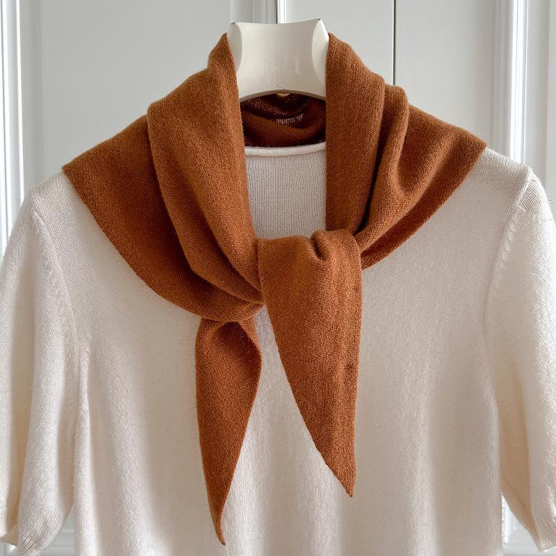 High-End Women's Triangle Scarf: 100% Australian Wool, Knitted Korean Style, Perfect for Autumn & Winter