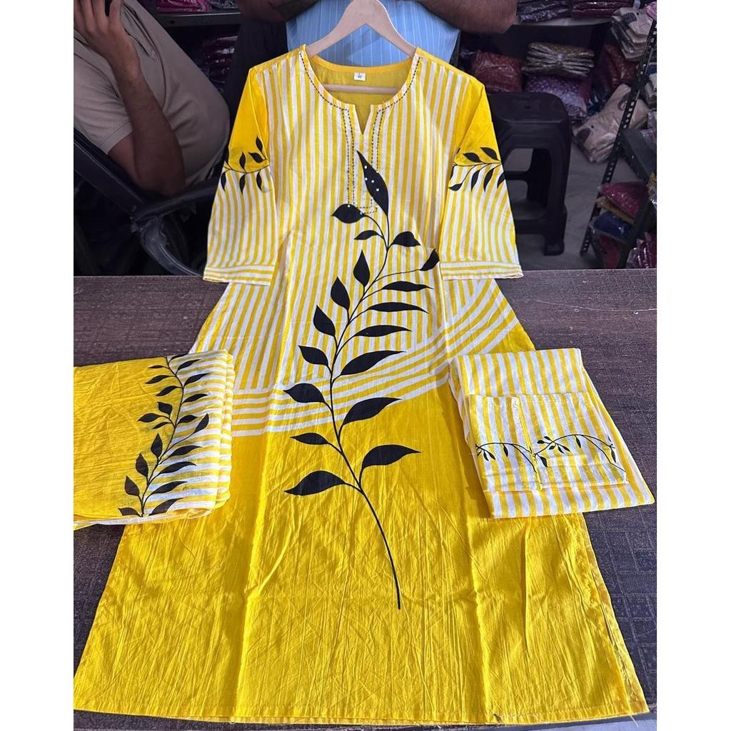Hand Block Printed Heavy Cotton Kurta Set Women's Designer Ethnic Kurti Pant Set