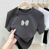 Women Summer Cute 3D Butterfly Decor Short Sleeve Casual T Shirt