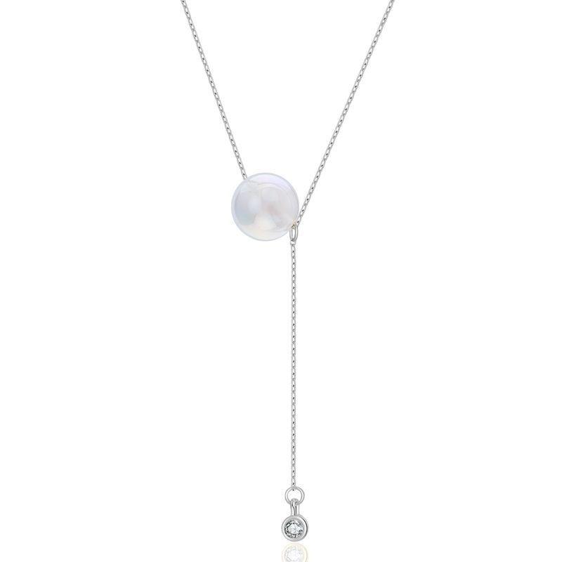 

Korean Chic Style Titanium Steel Necklace With Pearl And Tassel Perfect For Gifting серебряный